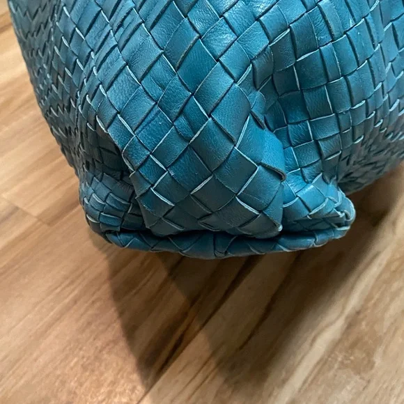 FALOR WOVEN ITALIAN SUPPLE LEATHER HANDBAG ITALIA TEAL W/ COIN POUCH ELEGANT EUC - Picture 4 of 14